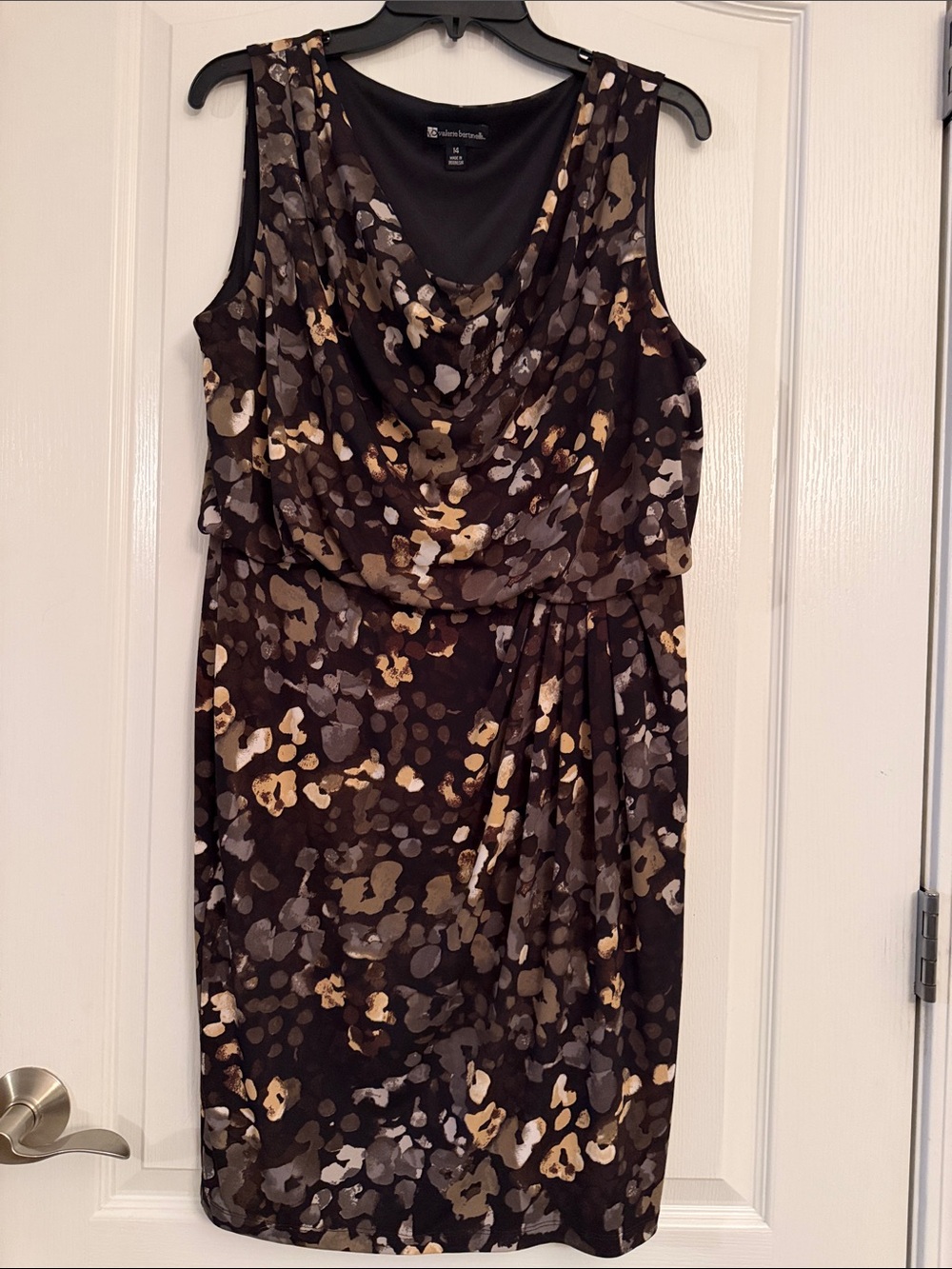 Valerie Bertinelli Brown, Cream & Gray Cowl Neck Midi Dress